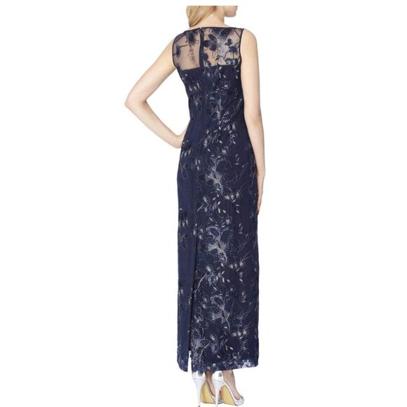 Tahari by Arthur S. Levine Women's Embroidered Lace Column Gown Navy Size 8 New - Picture 3 of 12